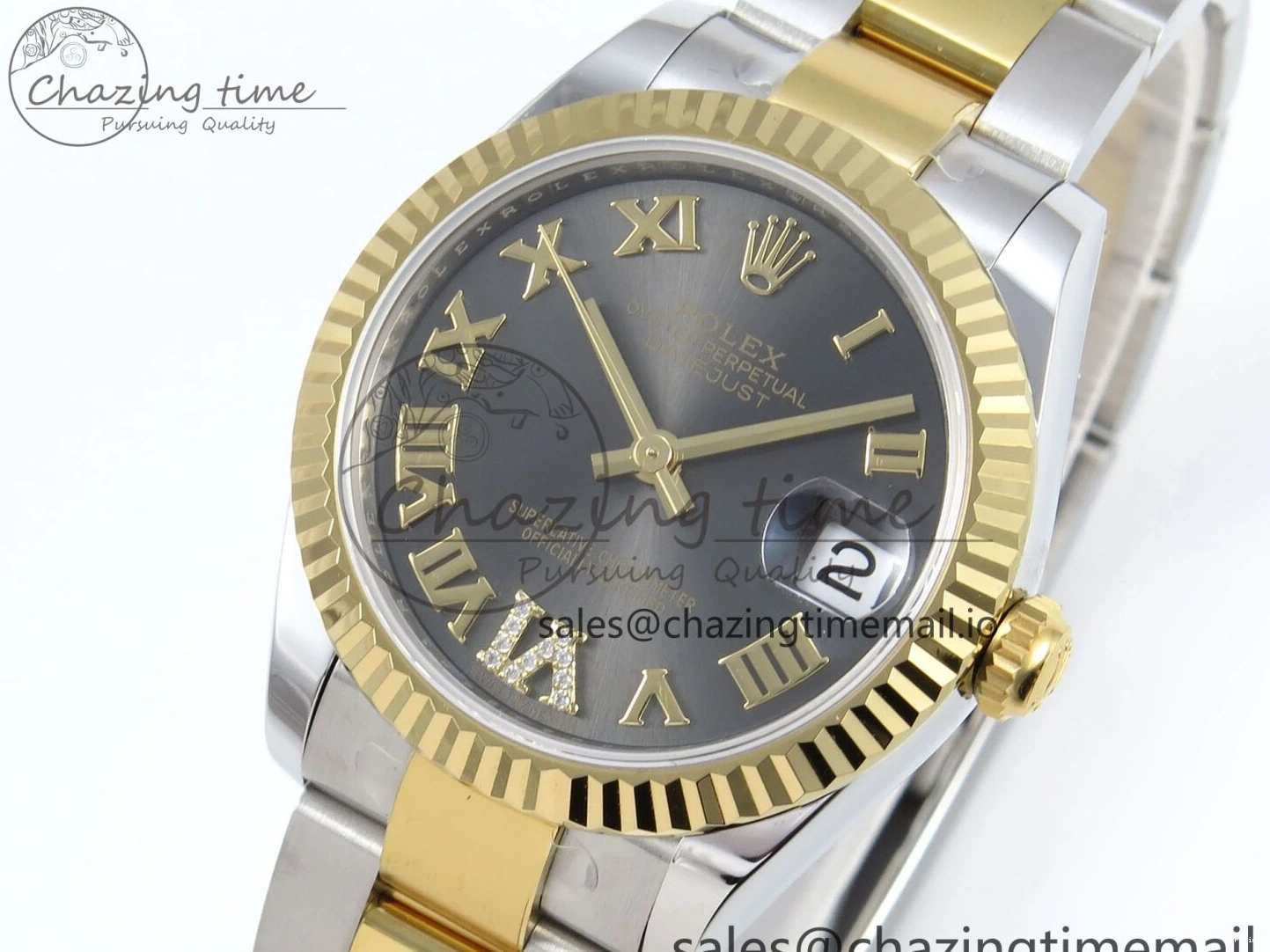 MiroTime 0511 Cozy DateJust 31 278273 ARF 1:1 Best Edition 904L Steel Gray Roman Diamonds Dial on SS YG Oyster Bracelet ETA 575